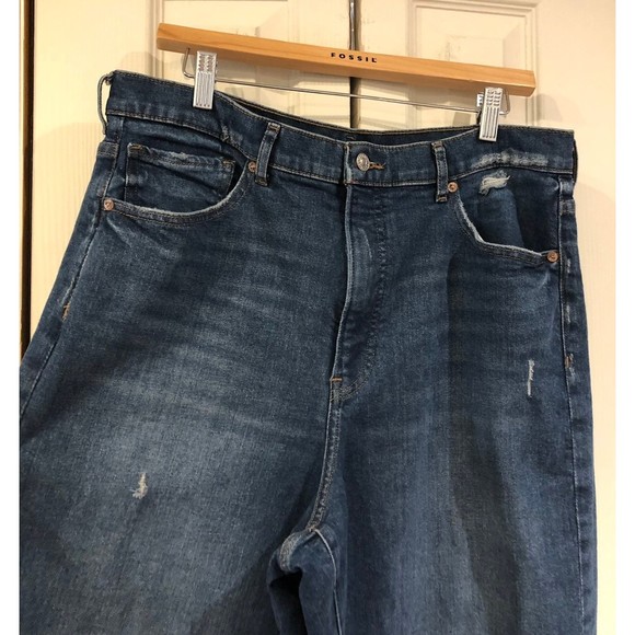 EXPRESS Super High Waisted Ripped Raw Hem 90s Wide Leg Jeans 14 L - Picture 6 of 12